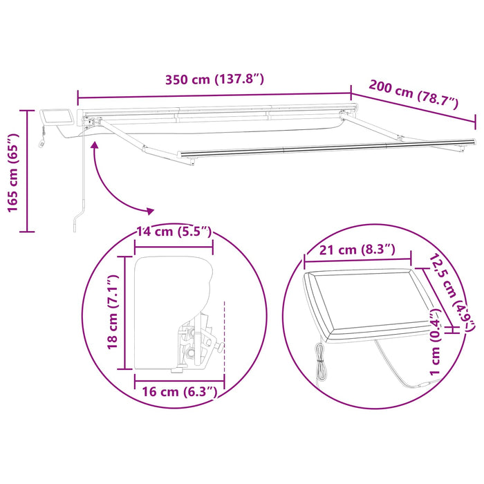 Cadru manual de marchiză cu LED-uri Bej 3,5 x 2 m - WALTI WALTI