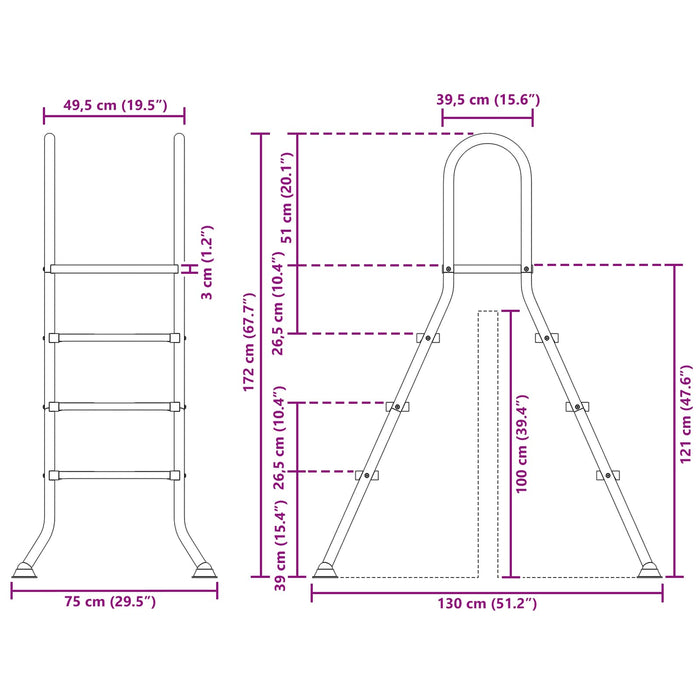 Scară pentru piscină supraterană 100 cm 3-Step Argintiu WALTI
