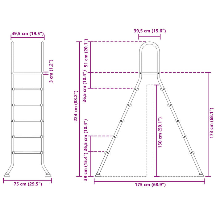 Scară pentru piscină supraterană 224 x 175 cm 5-Treaptă - WALTI WALTI