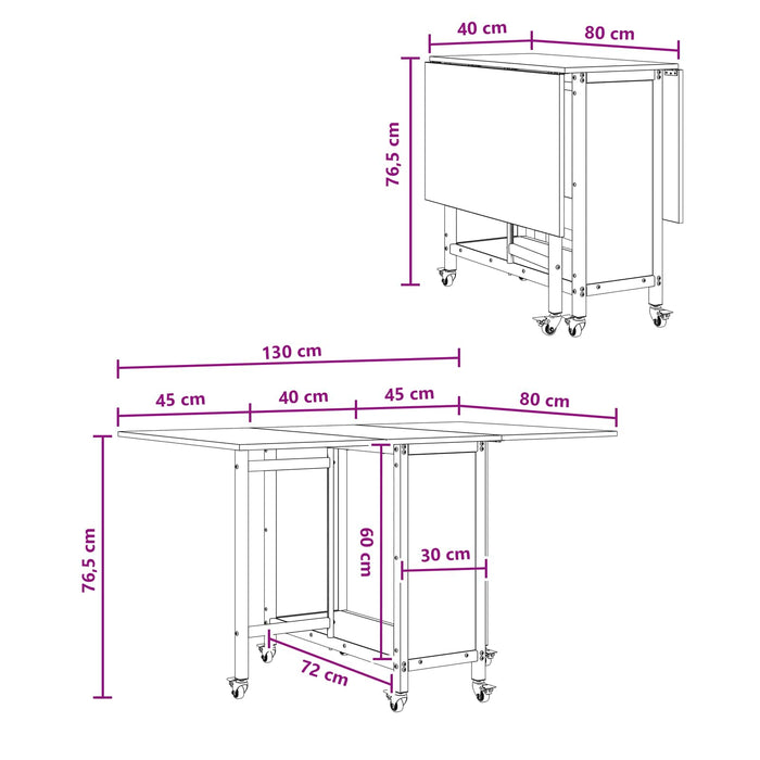 Masă de dining pliabilă cu rotițe 130 x 80 x 76,5 cm otel PB - WALTI WALTI