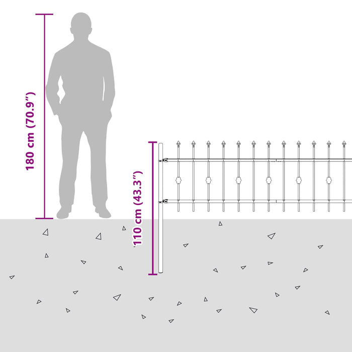 Gard cu țărușe Negru 200 x 130 cm Oțel vopsit electrostatic - WALTI WALTI