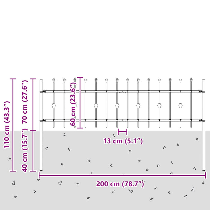 Gard cu țărușe Negru 200 x 130 cm Oțel vopsit electrostatic - WALTI WALTI