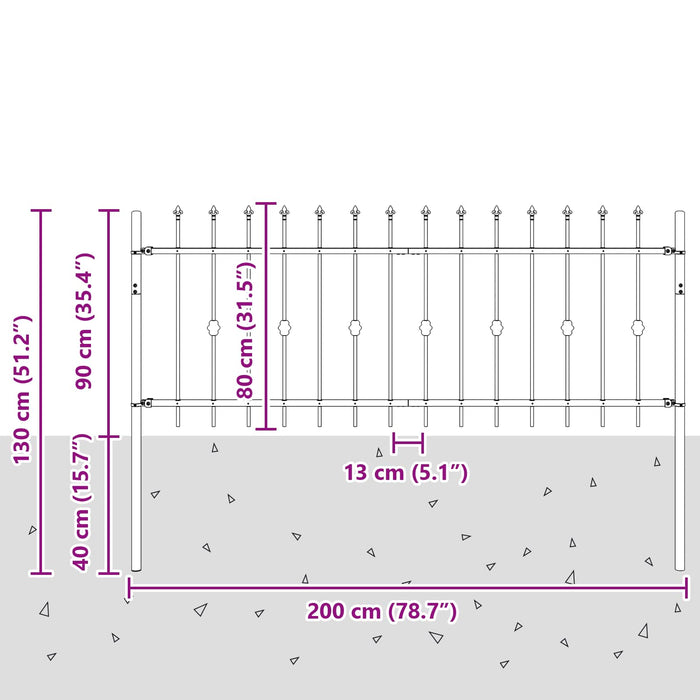 Gard cu țărușe Negru 200 x 130 cm Oțel vopsit electrostatic - WALTI WALTI