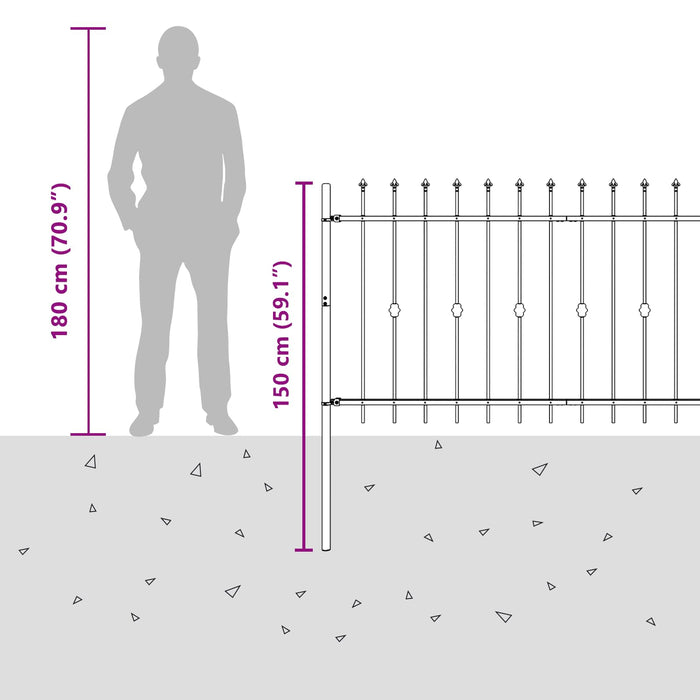 Gard cu țărușe Negru 200 x 150 cm Oțel vopsit electrostatic - WALTI WALTI
