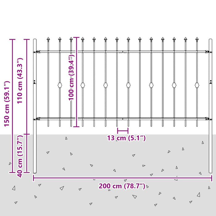 Gard cu țărușe Negru 200 x 150 cm Oțel vopsit electrostatic - WALTI WALTI