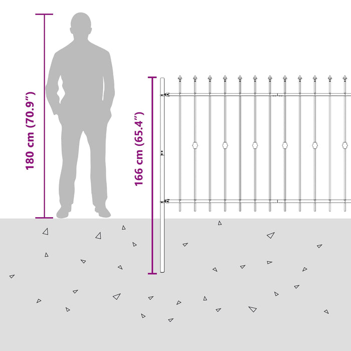 Gard cu țărușe Negru 200 x 130 cm Oțel vopsit electrostatic - WALTI WALTI