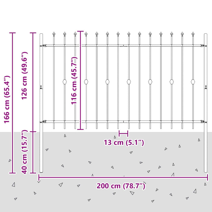 Gard cu țărușe Negru 200 x 130 cm Oțel vopsit electrostatic - WALTI WALTI