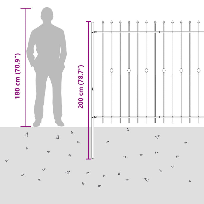 Gard cu țărușe Negru 200 x 200 cm Oțel vopsit electrostatic - WALTI WALTI