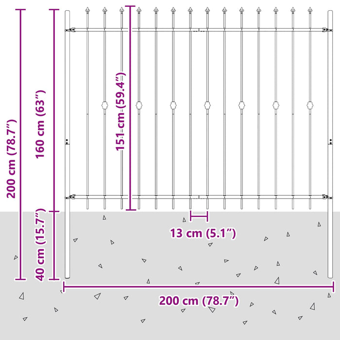 Gard cu țărușe Negru 200 x 200 cm Oțel vopsit electrostatic - WALTI WALTI