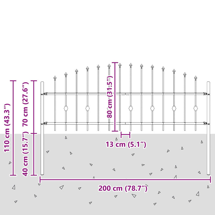 Gard cu țărușe Negru 200 x 130 cm Oțel vopsit electrostatic - WALTI WALTI