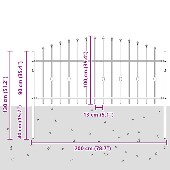Gard cu țărușe Negru 200 x 130 cm Oțel vopsit electrostatic - WALTI WALTI