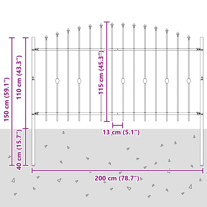 Gard cu țărușe Negru 200 x 150 cm Oțel vopsit electrostatic - WALTI WALTI