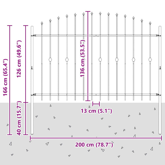 Gard cu țărușe Negru 200 x 130 cm Oțel vopsit electrostatic - WALTI WALTI