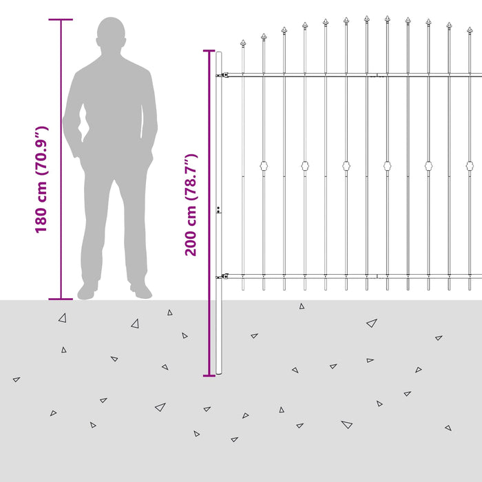 Gard cu țărușe Negru 200 x 200 cm Oțel vopsit electrostatic - WALTI WALTI