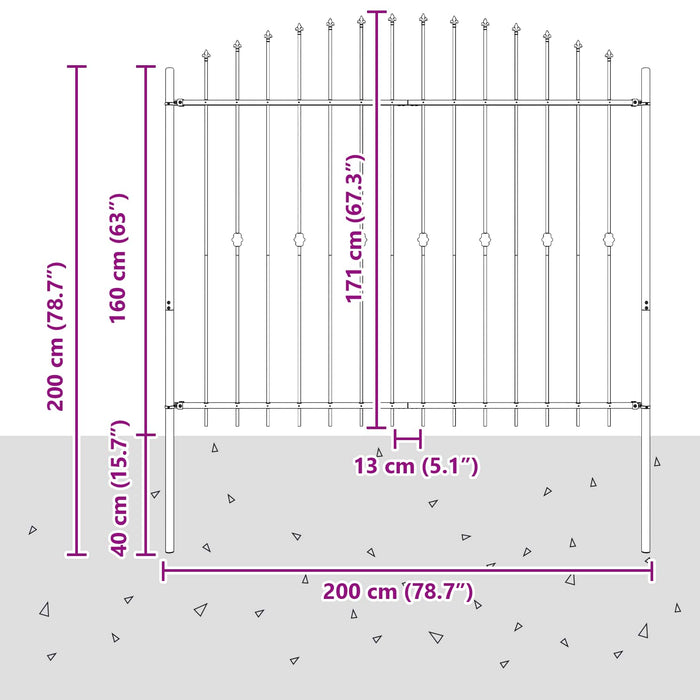Gard cu țărușe Negru 200 x 200 cm Oțel vopsit electrostatic - WALTI WALTI
