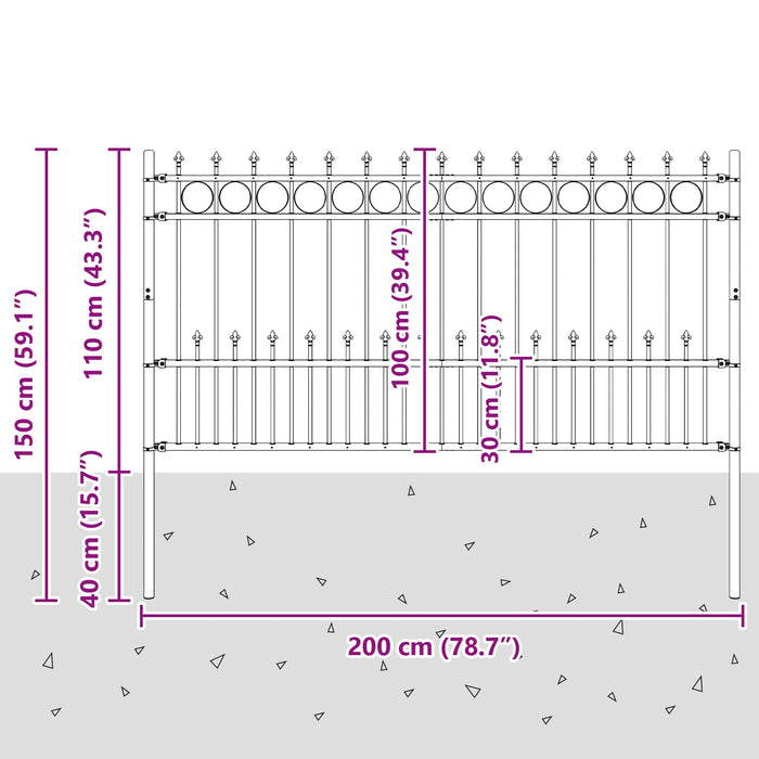 Gard Spike Ring Negru 200 x 150 cm Oțel vopsit electrostatic - WALTI WALTI