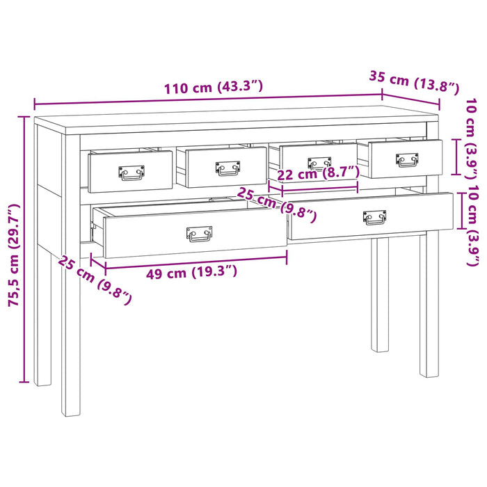 Bufet natural 110 x 35 x 75,5 cm Lemn solid de tec WALTI