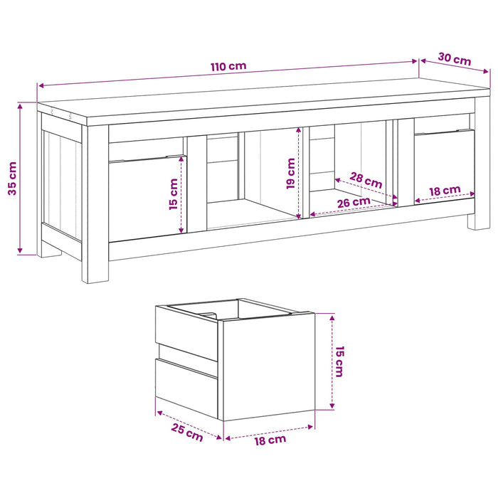 Cabinet TV 110 x 30 x 35 cm natural Lemn solid de tec WALTI