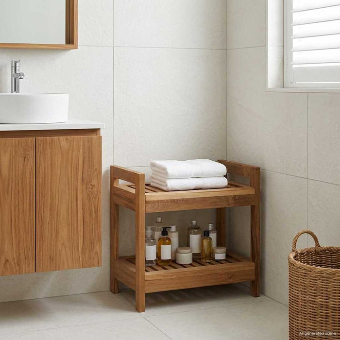Raft pentru baie natural 45 x 30 x 45 cm Lemn solid de tec WALTI