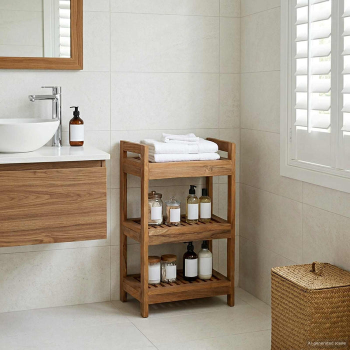 Raft pentru baie natural 45 x 30 x 71 cm Lemn solid de tec WALTI