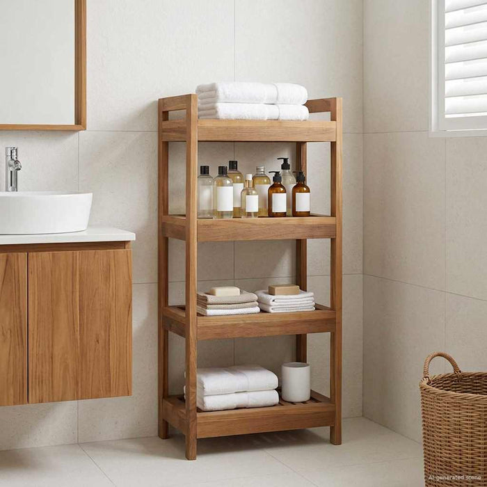 Raft pentru baie natural 45 x 30 x 97 cm Lemn solid de tec WALTI