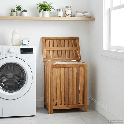 Coș pentru rufe natural 50 x 35 x 60 cm Lemn solid de tec - WALTI WALTI
