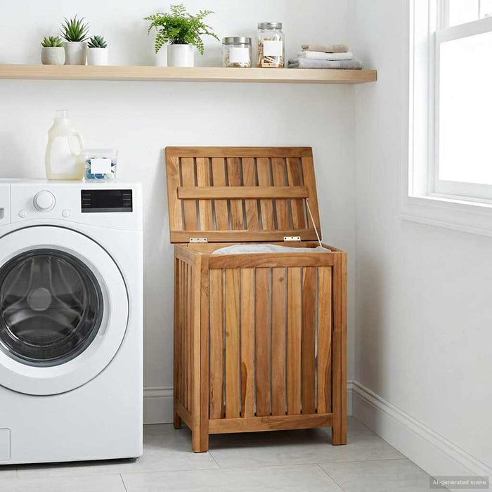 Coș pentru rufe natural 50 x 35 x 60 cm Lemn solid de tec WALTI
