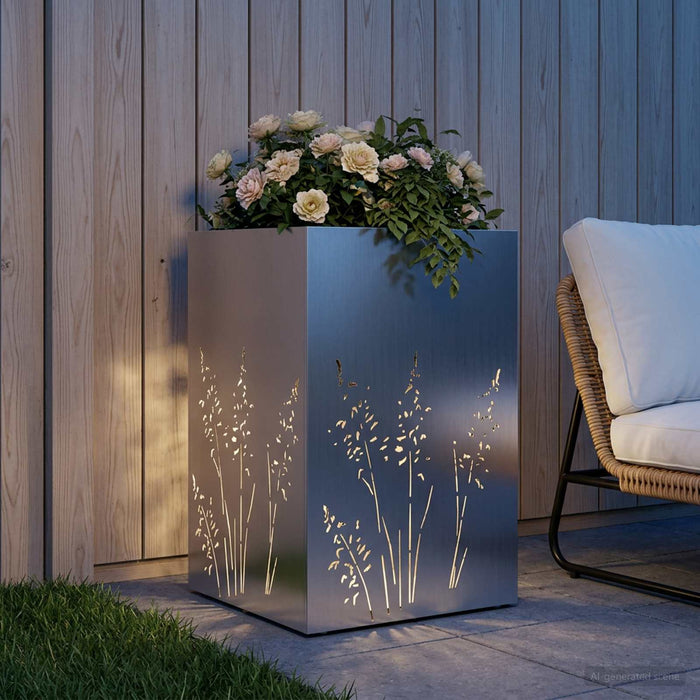 Vază pentru Grădină Argintiu 50 x 50 x 75 cm Oțel Galvanizat WALTI