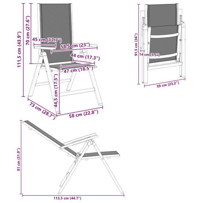 Scaune de grădină rabatabile 2 pcs Negru 58 x 73 x 111,5 cm - WALTI WALTI