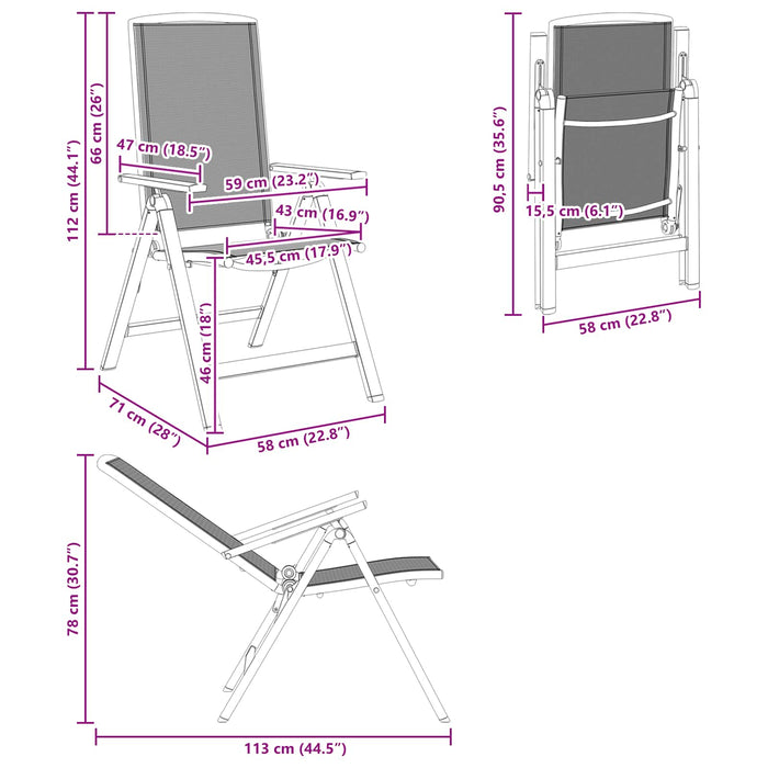 Scaune de grădină rabatabile 2 pcs Negru 58 x 71 x 112 cm - WALTI WALTI