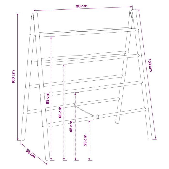 Scară pentru pătură dublă Negru 90 x 50 x 100 cm Bambus WALTI