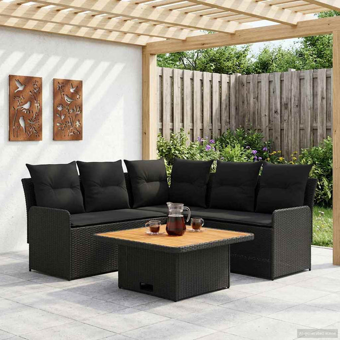 Seturi de mobilier cu pernă 4 pcs Negru Ratan PE WALTI