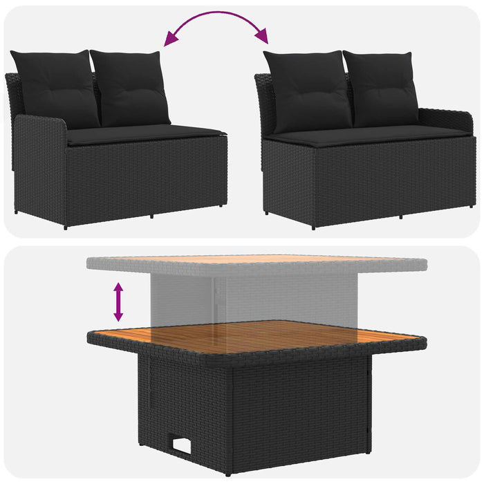 Seturi de mobilier cu pernă 4 pcs Negru Ratan PE WALTI