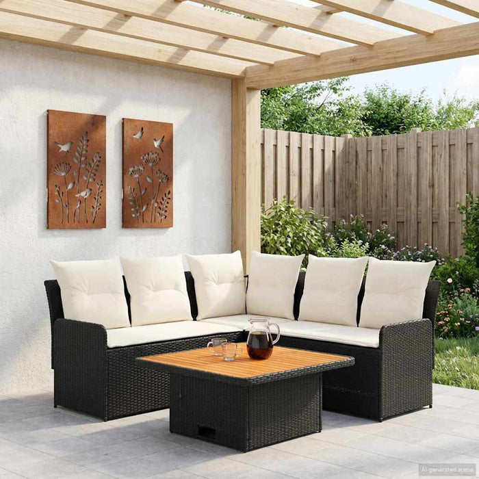 Seturi de mobilier cu pernă 4 pcs Negru și Crem Ratan PE WALTI