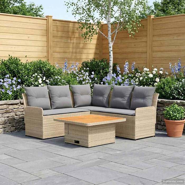Seturi de mobilier cu pernă 4 pcs Beige și gri deschis Ratan PE WALTI