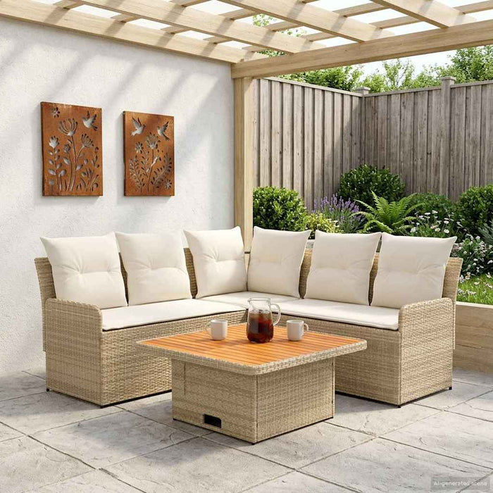 Seturi de mobilier cu pernă 4 pcs Bej și crem Ratan PE WALTI
