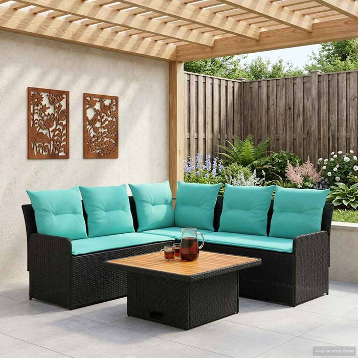 Seturi de mobilier cu pernă 4 pcs Negru și Turcoaz Ratan PE WALTI