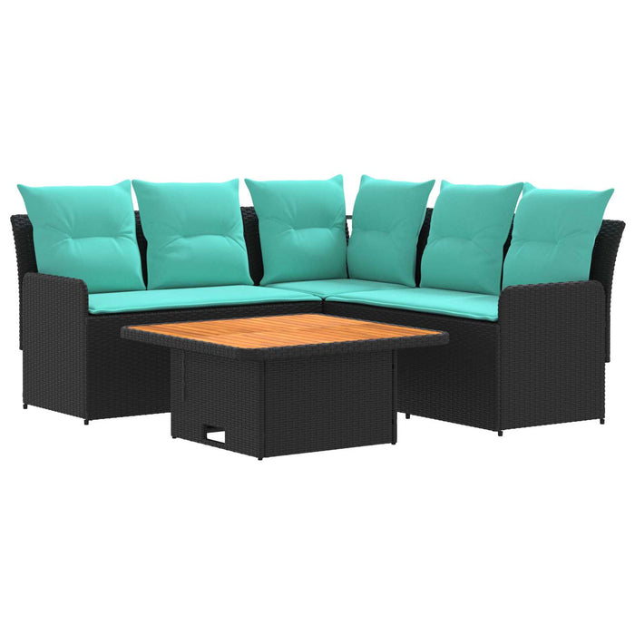 Seturi de mobilier cu pernă 4 pcs Negru și Turcoaz Ratan PE WALTI