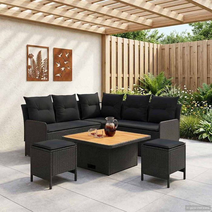 Seturi de mobilier cu pernă 6 pcs Negru Ratan PE WALTI