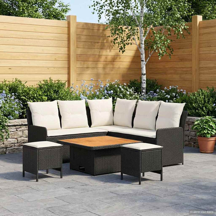 Seturi de mobilier cu pernă 6 pcs Negru și Crem Ratan PE WALTI