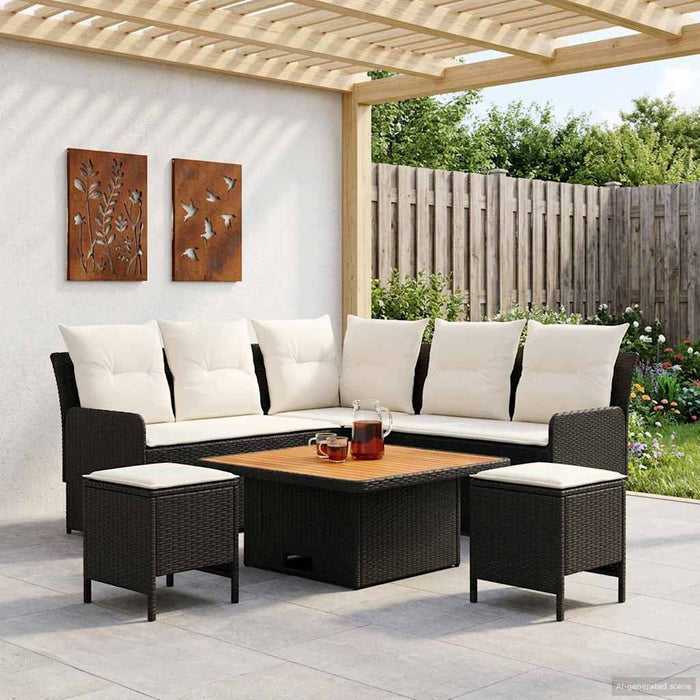 Seturi de mobilier cu pernă 6 pcs Negru și Crem Ratan PE WALTI