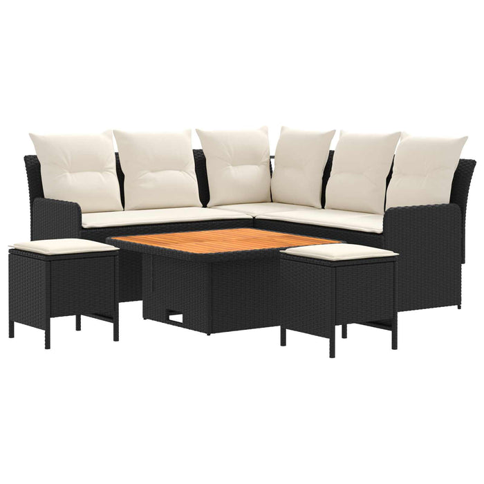 Seturi de mobilier cu pernă 6 pcs Negru și Crem Ratan PE WALTI