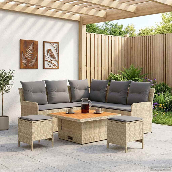 Seturi de mobilier cu pernă 6 pcs Beige și gri deschis Ratan PE WALTI