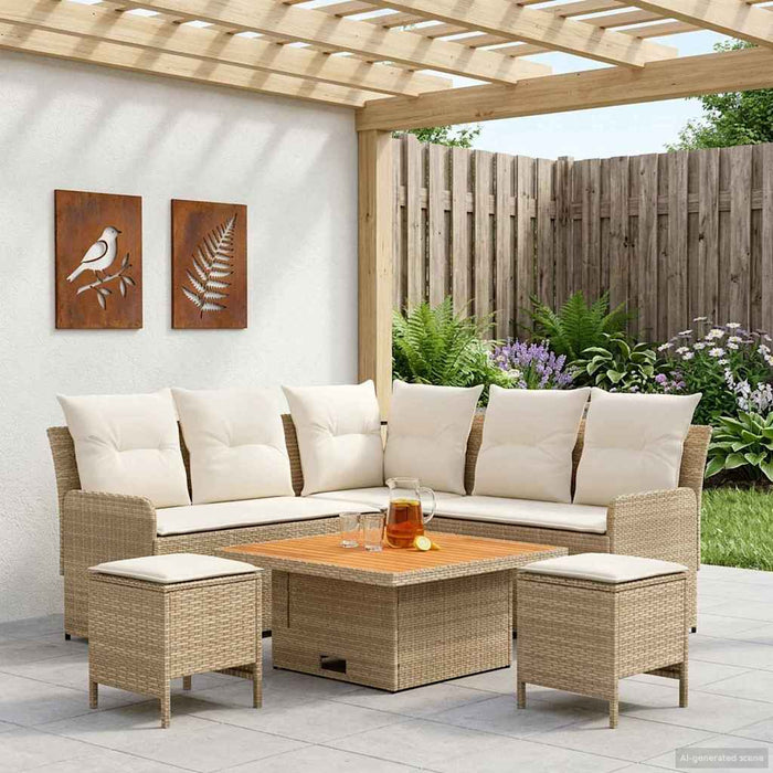 Seturi de mobilier cu pernă 6 pcs Bej și crem Ratan PE WALTI