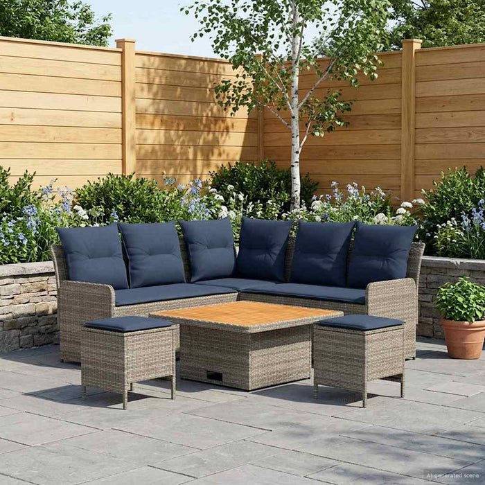 Seturi de mobilier 6 pcs Gri și albastru marin Ratan PE WALTI