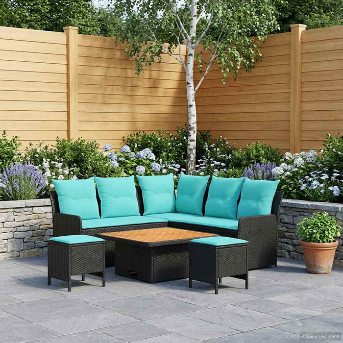 Seturi de mobilier cu pernă 6 pcs Negru și Turcoaz Ratan PE WALTI