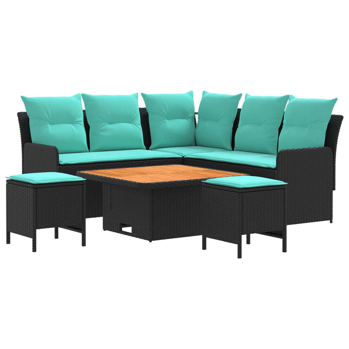 Seturi de mobilier cu pernă 6 pcs Negru și Turcoaz Ratan PE WALTI