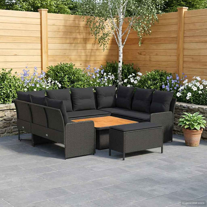 Seturi de mobilier cu pernă 7 pcs Negru Ratan PE WALTI