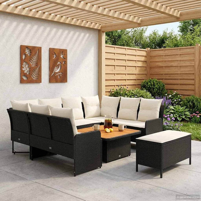 Seturi de mobilier cu pernă 7 pcs Negru și Crem Ratan PE WALTI