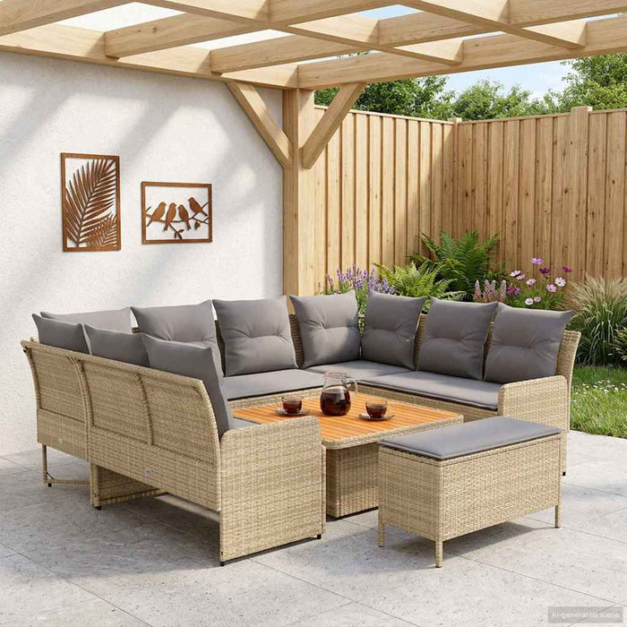 Seturi de mobilier cu pernă 7 pcs Beige și gri deschis Ratan PE WALTI